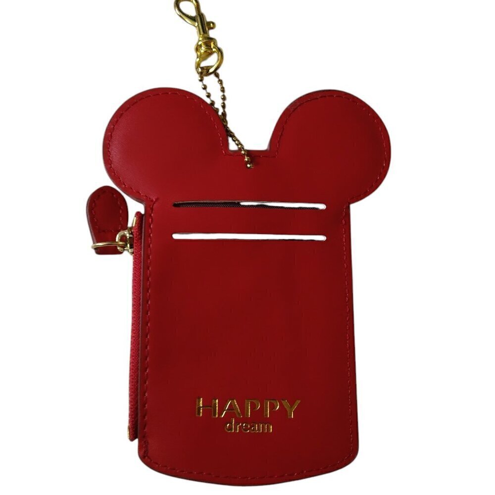Happy Dream Disney Mickey Mouse Ears ID Travel Wallet Chain Purse Red Vacation